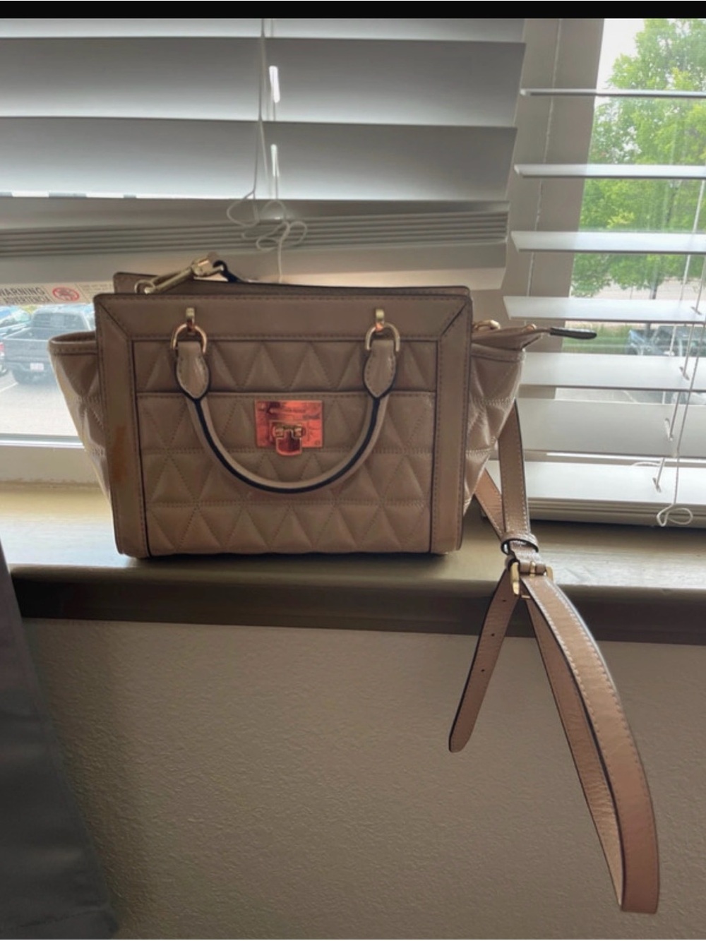 Michael Kors Quilted Crossbody Satchel in Taupe with Gold Hardware
